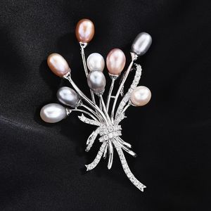 Pins Broschen Brautschmuck Zubehör CZ Natürliche Süßwasserperlenstrauß Koreanische Broschen für Frauen 231204