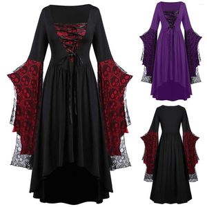 Sıradan Elbiseler Kadın Cadılar Bayramı Cosplay Kostüm Gotik Vintage Elbise Hayalet Kabak Baskılı Ortaçağ Gelin Vampir Giyim