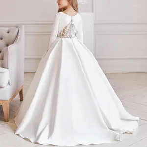 Kız Elbise Düğün Uzun Kollu Aplike Dantel Kabarık Prenses Doğum Günü Partisi İlk Cemaat Balo Koyuları
