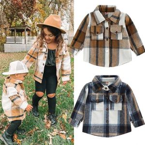 Jackets FOCUSNORM 4 Colors 0-4Y Toddler Kids Girls Boys Shirts Jacket Plaid Patchwork Printed Long Sleeve Single Breasted Wool Coats T231204