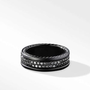 Браслет DY, кольцо, кабель, модные украшенияНовая инкрустация из чистого серебра DY с двумя кругами черных украшений Mosang для прямой продажи