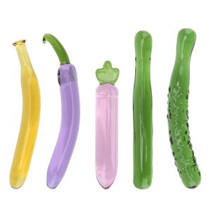 Anal oyuncaklar patlıcan dildos seks erkekler için kadınlar muz yapay penis meyve sebze fiş cam boncuklar popo 231204