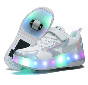 Детские светящиеся кроссовки на двух колесах, розовые туфли на каблуках со светодиодной подсветкой, обувь для роликовых коньков, детская обувь со светодиодной подсветкой для мальчиков и девочек, зарядка через USB
