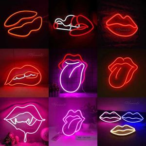 Gece Işıkları Seksi Ağız Dudakları Neon Sign Light Led Büyük Dil Modelleme Lamba Dekor Odası Dükkanı Duvar Partisi Düğün Noel Festivali Hediyesi YQ231204
