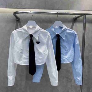 Kadınlar bluz gömlekleri tasarımcı markası P Family Triangle Academy JK Style Kısa Katı Uzun Kollu Gömlek İnce Fit Tasarım Seksi Mizaç Tie Üst DCKZ