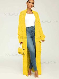 Blusas femininas Cardigã Mulheres Longa Jaqueta Longa Autumn Winter Amarelo Crochê Longo Mulher Longa Mulher Sweater Warm Jumper Cardigans Causal T231204