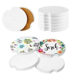 Süblimasyon Boşlukları Seramik Araba Coaster Cork Pads Emici Kupa Tutucular Coasters Isı Transferi DIY Görüntü Logosu Ev Süslemeleri Taş El Sanatları Bardakks