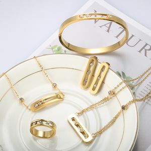 Brincos e colar de cor dourada italiana, conjunto de joias com novo design, pingente com pulseira e anel para presentes de festa