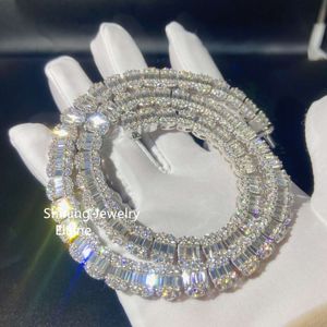 Hip Hop Jewelry Tennis Chain Baguette Vvs Moissanite Diamond Sterling Silver 925 Cuban Link Chain Men Necklace