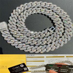 Men's 14mm Wide Cuban Link Moissanite Chain Moissanite Prong Cuban Link Chain Real Iced Necklace Hip Hop Pass Diamond Test