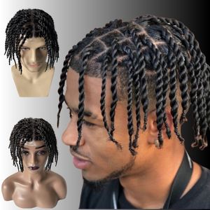 Европейские девственные человеческие волосы, плотность 200%, 1b #, черные закрученные косы, узлы, кожа, парик из искусственной кожи для чернокожих мужчин