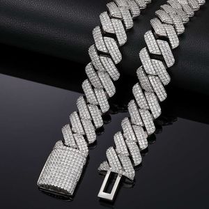 Custom 19mm Miami Cuban Link Chains Thick Diamond Prong Link Iced Out 3 Row Setting Cuban Chain Hip Hop Necklace Gift for Men