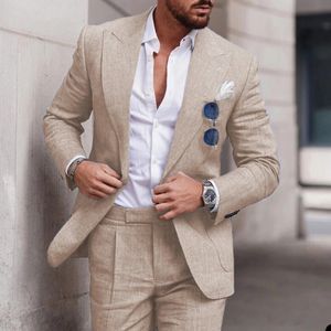 Erkek Suit Blazers Keten Takım Düğün Takımları Erkekler İçin Lüks Yakası Yaka Toppants 2 Parça Set Tek Kısacası Keten Tra Tra Elegante Para Hombre 231205