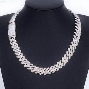 Customized Luxury 15mm 2rows S925 Silver Cuban Chain Necklace Passed Diamond Tester Bling Vvs Moissanite Iced Cuban Link Chain