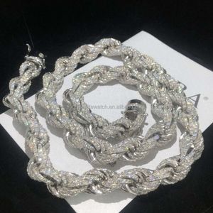 Full Iced Out Hip Hop Jewelry Moissanite Rope Chain Necklace Sterling Silver 7mm 8mm 9mm 11mm 12mm Twisted Diamond Rope Chain