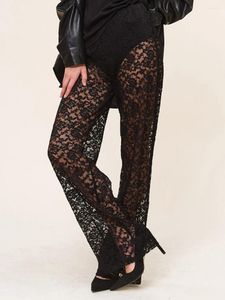 Женские брюки, прозрачные кружевные брюки с высокой талией, широкие брюки-клеш, уличная одежда