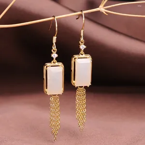 Boucles d'oreilles pendantes en Jade blanc naturel, clous d'oreilles, pendentif incrusté d'argent 925 avec certificat