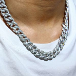 Pure 925 Silver Jewelry Sterling S925 Sterling Silver Close Diamond Cuban Chain Zircon Personality Necklace 14mm