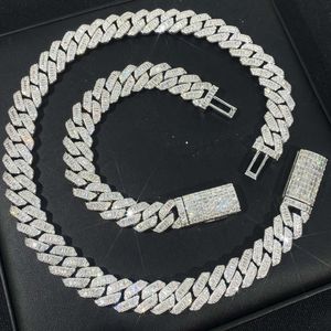 Rapper Popular Design Baguette Diamond Bracelet S925 Moissanite Jewelry Set Luxury Cuban Chain Cuban Link Chain Necklace