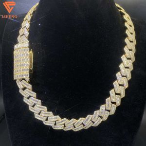 2023 High Quality Fine Jewelry Hiphop S925 Iced Out Round Baguette Cut d Vvs Moissanites Yellow Gold Plated Cuban Chain Necklace