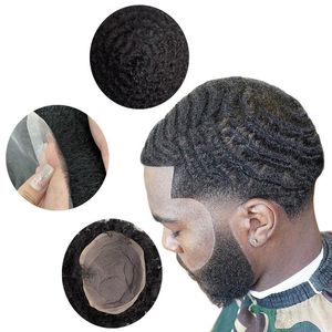 Brazilian Virgin Human Hair System 8mm Afro Wave Toupee Full Lace Unit for Black Men