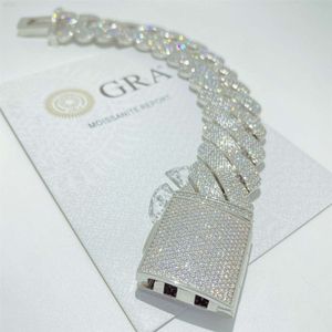 Hip Hop Jewelry 26mm 925 Solid Silver Iced Out Cuban Link Moissanite Prong Cuban Chain Bracelet Vvs Diamond Cuban Bracelet