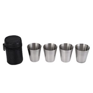 4 stks/set Outdoor Rvs Cups Shots Set Mini Mokken Voor Whiskey Wijn Bier Cup Met Lederen Cover Tas voor Keuken Bar 30ML 70ML