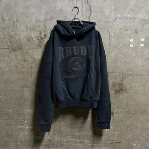 Hoodies masculinos oversized 2023 inverno puff impressão carta hoodie para homens mulheres 1:1 de alta qualidade velo preto pullovers com capuz