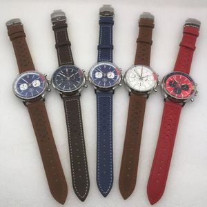 Yüksek kaliteli erkek şık klon izle AAA 41mm çok kadranlı lüks deri bilezik ışıklı su geçirmez safir cam Noel hediyesi u1top montres de lüks