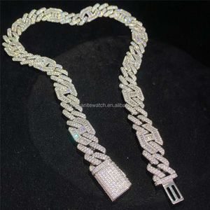 Solid Silver Gra Moissanite 15mm Vvs Diamond Iced Out Hip Cuban Link Chain Baguette Cut Pass Tester Cuban Necklace