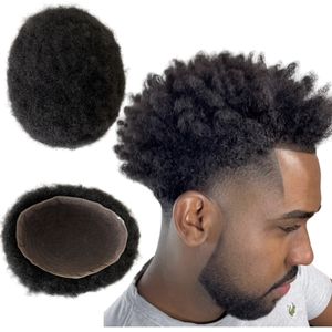 1B# Black Human Hair Pieces 4mm Root Afro Male Lace Unit 8x10 Full Lace Toupee for Black Man