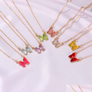 Ожерелья с подвесками Net Red Ins Glass Wind Crystal Butterfly ожерелье Корейская версия Super Fairy Fantasy Прозрачная витражная капля D Dhgmr