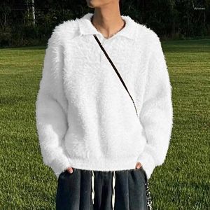Suéteres masculinos Incerun Homens Sólidos Pelúcia Malha Lapela Manga Longa Estilo Coreano Casual Pullovers Streetwear 2023 Roupas de Moda
