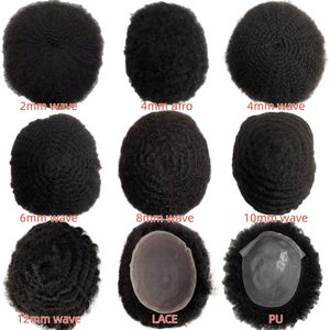 Indian Virgin Human Hair Pieces 4mm Afro 4/6/8/10mm Wave #1b Black Male Toupee 8x10 Full Lace Toupee for Black Man