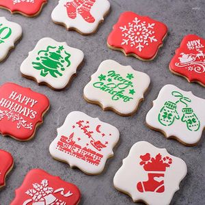 Pişirme Kalıpları Mutlu Noel Kurabiyeleri Sabit İçi Boş Kahve Sanat Şablonu Buzlanma Bisküvileri Kalıp Fondan Kek Dekorasyon Araçları Bakeware
