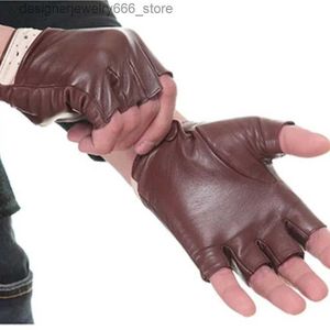 Cinco dedos Guantes Moda Pareja Guantes de cuero genuino Hombres Mujeres Medio Dedo Guantes de conducción de cuero de verano Transpirable Negro Rojo S M L XL AGD028 Q231206