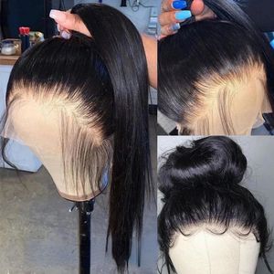 40 inç siyah kemik düz şeffaf 13x4 dantel ön simülasyon insan saç perukları 250 yoğunluk Brezilya Remy 13x4 Dantel Ön peruk Kadınlar için
