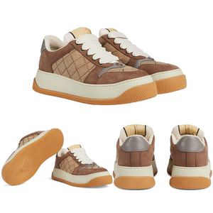 Tıknaz B karışık medya spor ayakkabı screarer sıradan ayakkabılar platform ayakkabı jakar kahverengi deri bağcıklı kauçuk taban harf işlemeli birbirine kontak taşıyan logo tasarımcı ayakkabıları