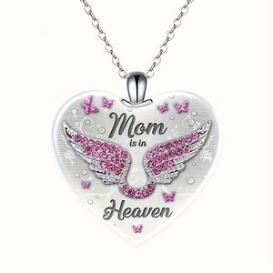 Ожерелье с подвеской из сплава в форме сердца в форме сердца и надписью «Мама - это рай», розовое крыло и розовое ожерелье в память об ушедшей матери