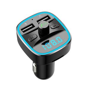 Bluetooth Car Kit 5.0 Adapter Fm Transmitter Wireless Radio Music Player Cars Kits Blue Circle Ambient Light Dual Usb Ports Charger Ha Otim4