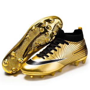 Womens Mens High Top Football Boots Gold Black White AG TF Soccer Shoes Youth Long Nail Professional Training Shoes
