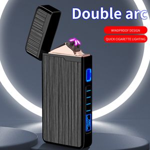 USB Electric Lighter Dual Arc Windproof Flameless Lighter With LED Power Display Men's Gift