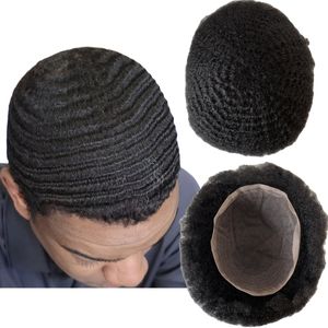 6 inches European Virgin Human Hair Pieces Root 4mm wave #1b Black Male Topper 8x10 Full Lace Toupee for Black Man