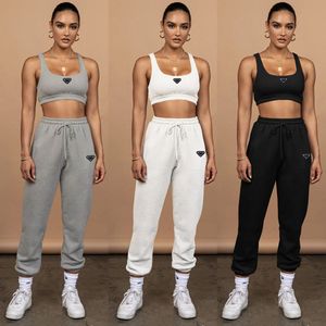 Parada Designer Marca Feminina Fatos de treino feminino umbigo-baring regata tie-up calças de duas peças esportes fitness correndo terno jogging roupas colete moletom conjunto