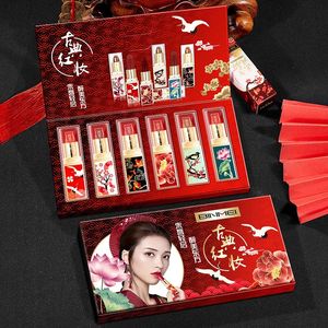 Карандаши для губ Binmei, набор губной помады в древнем стиле, матовая увлажняющая прочная ретро-красная чили, китайская упаковка из шести штук, подарочная коробка 231207