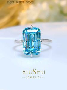 Кольцо-пасьянс Искусственный камень, конфеты, прямоугольная изумрудная огранка, морское синее сокровище, кольцо из серебра 925 пробы, импортированный высокоуглеродистый алмаз, прохладный ветерок YQ231207