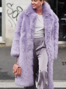 Women's Fur Thickening Faux Luxury Long Coat Full Sleeve Wide Lapel Female Overwear 2023 Winter Soild Warm Lady European-style Toka