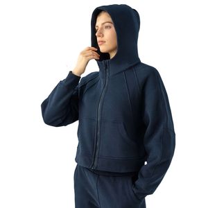 Gevşek Fit Ful Zip Hoodie Lu-16 Kanguru Pocket Uzun Kollu Pole Pole Pole Polece Başparmak Delik Sweatshirt Kadınlar Kış Spor Salonu Yoga Tops