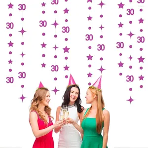 Украшение для вечеринки, блестящие фиолетовые баннеры на 30-летие для девочек, украшения с номером 30, круглые точки, мерцающие звезды, бумажные гирлянды, подвесной стример