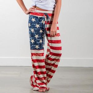 Женские брюки с флагом, широкие свободные женские леггинсы в американском стиле, модные брюки на шнурке